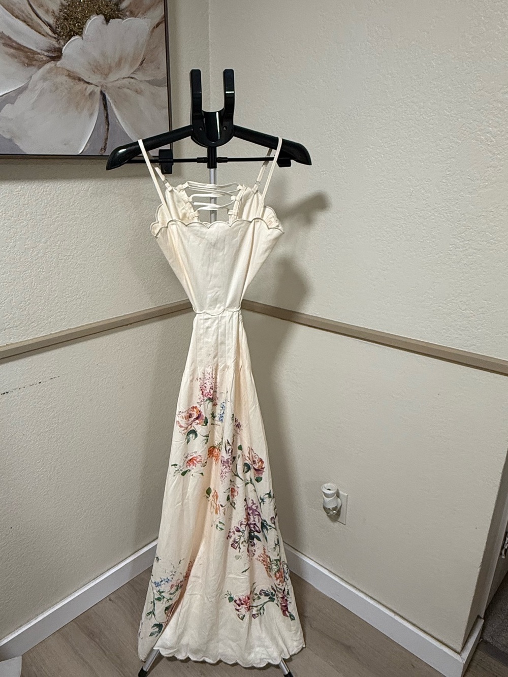 Commense Apricot Floral Lace-Up Back Dress S | Romantic Garden Party Dress - Picture 9 of 9